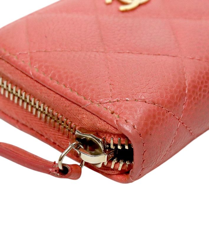 Chanel Pink Caviar Skin Zipped Card Wallet with Zip
