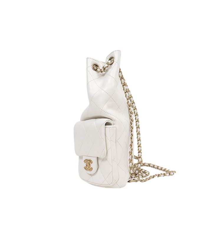 Chanel White Drawstring Two-Pocket Backpack