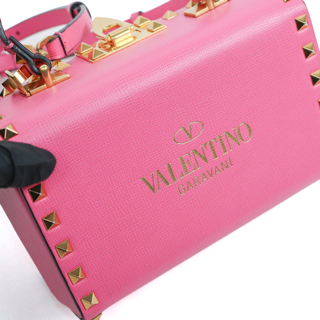 Valentino Pink Leather Rockstud Box Top-Handle Tote Bag