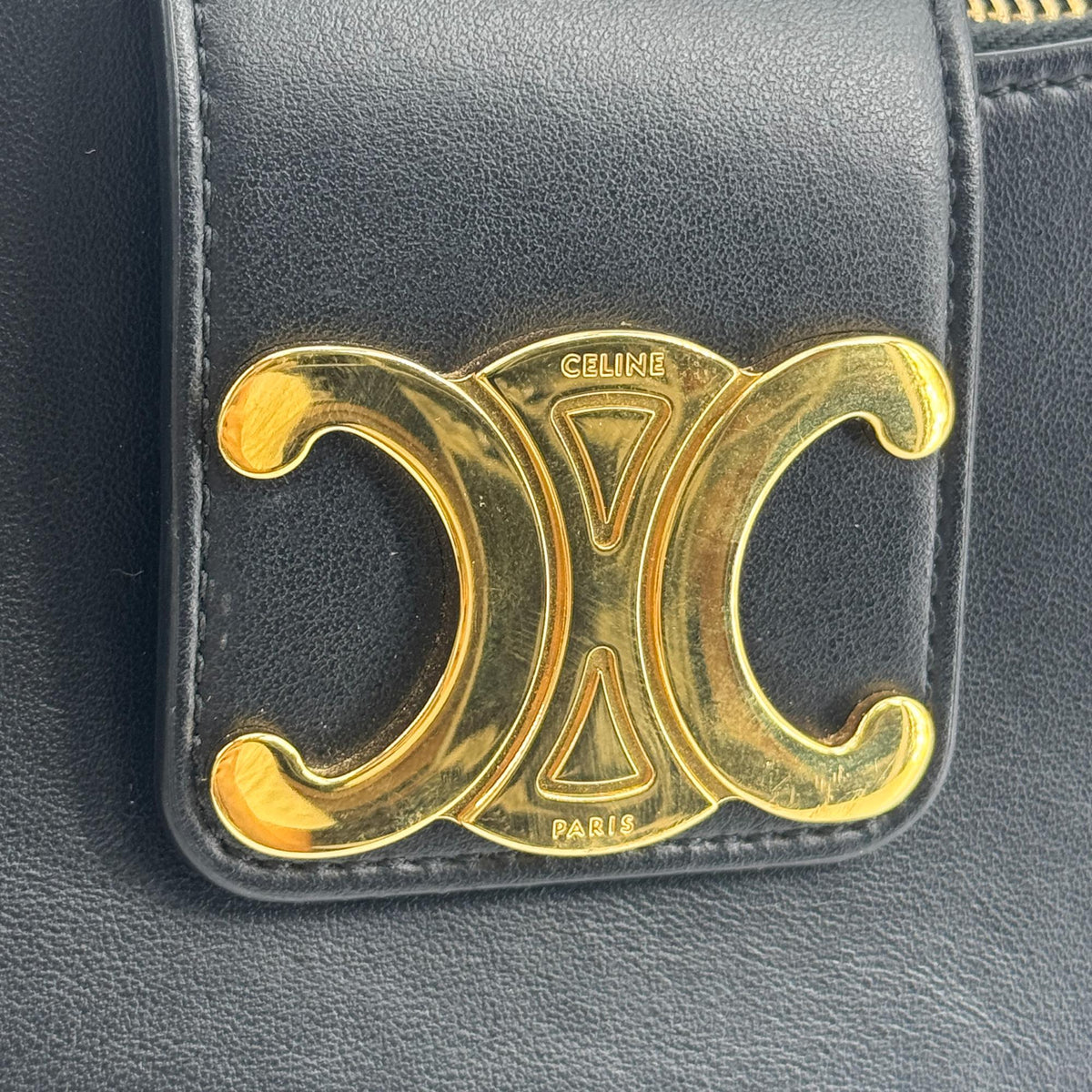 Celine Ava Triomphe Bag Shiny Calfskin Black