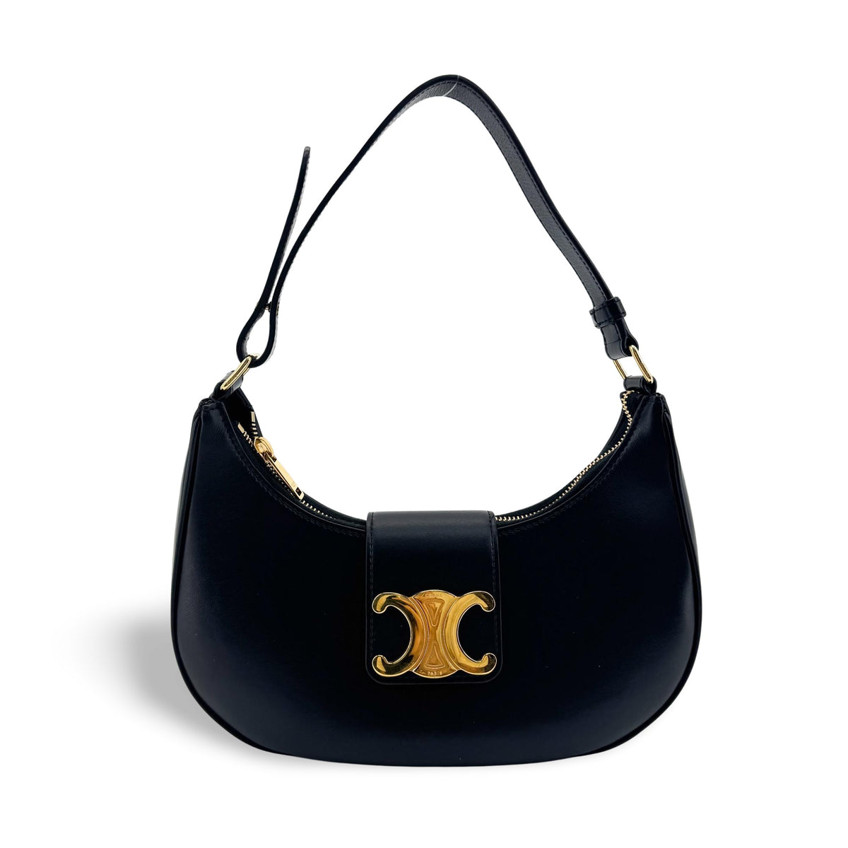 Celine Ava Triomphe Bag Shiny Calfskin Black