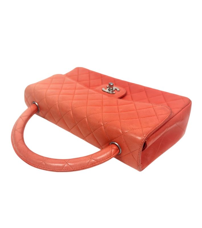Chanel Orange Lambskin Quilted CC Top-Handle Tote Bag
