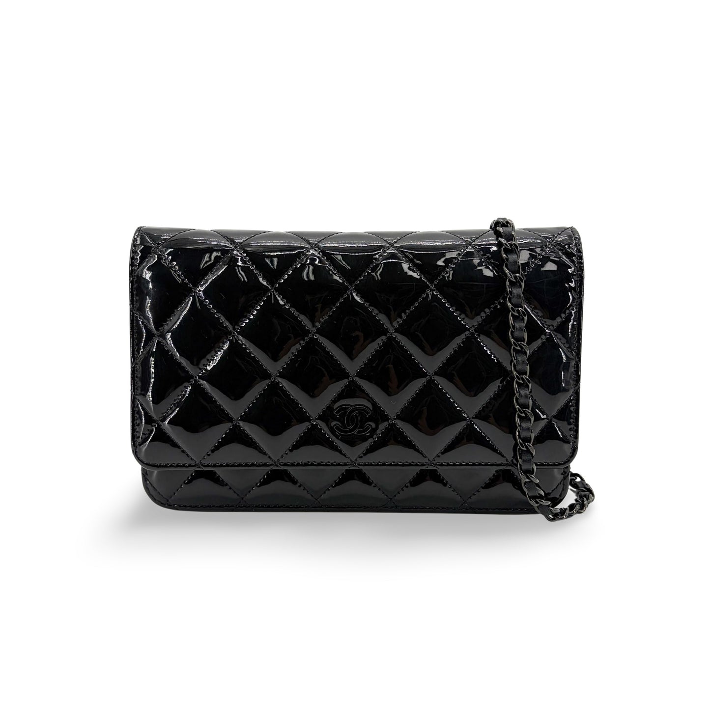 Chanel Quilted Patent Wallet on Chain So Black
