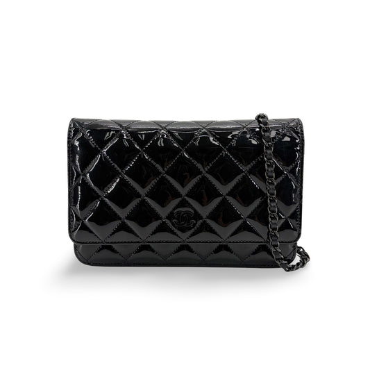 Chanel Quilted Patent Wallet on Chain So Black