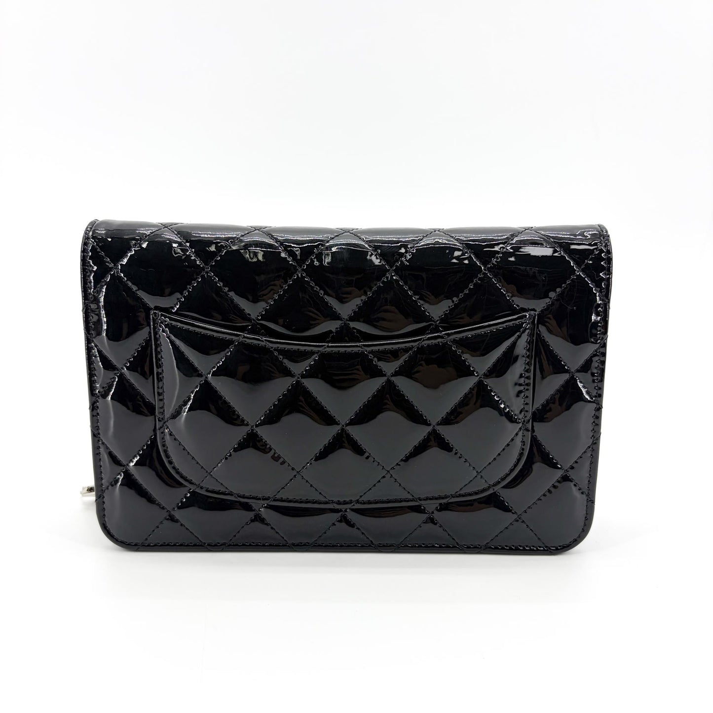 Chanel Quilted Patent Wallet on Chain So Black