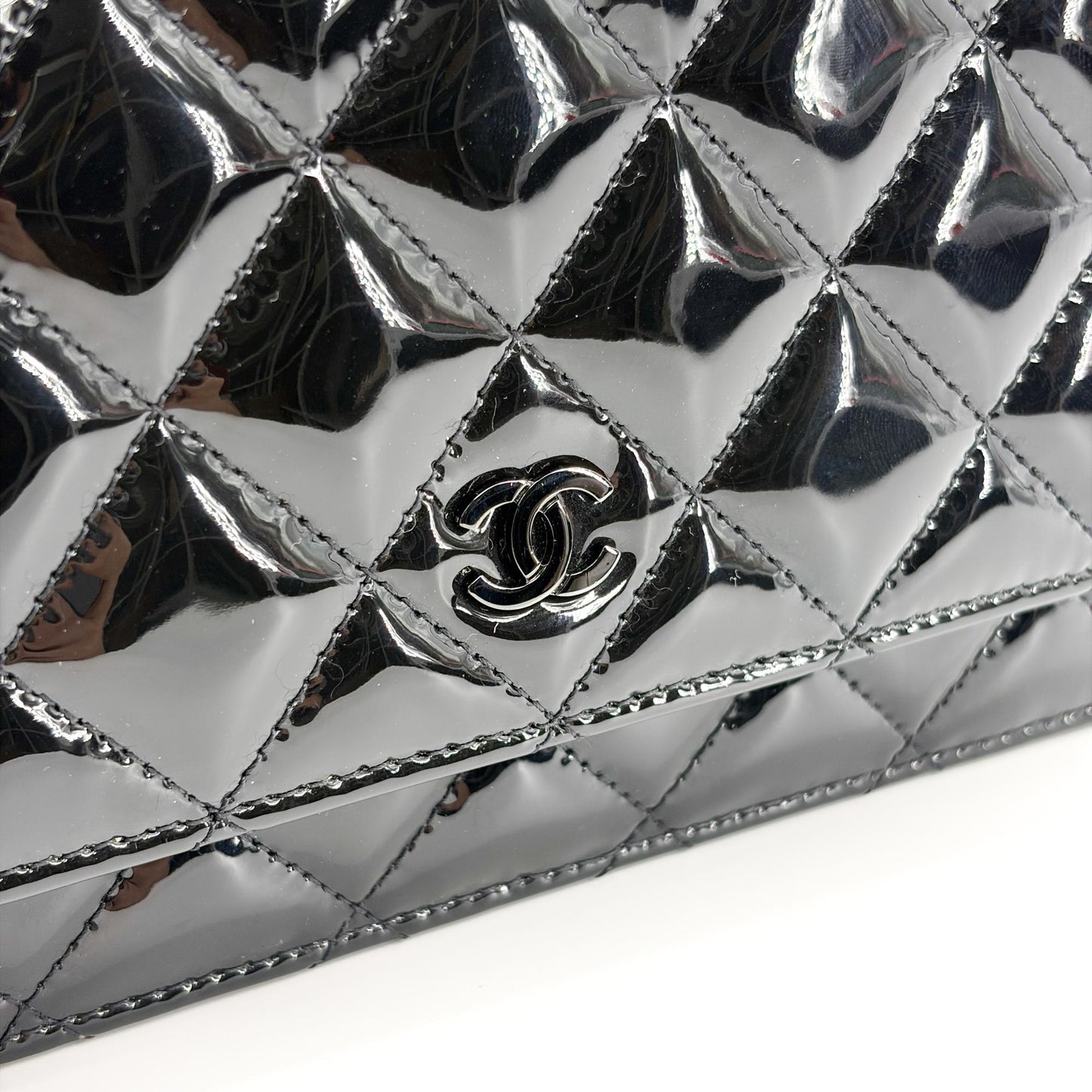 Chanel Quilted Patent Wallet on Chain So Black