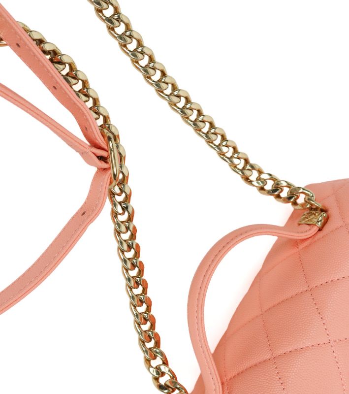 Chanel Coral Caviar Quilted CC Top-Handle Box Bag with Built-in Chip