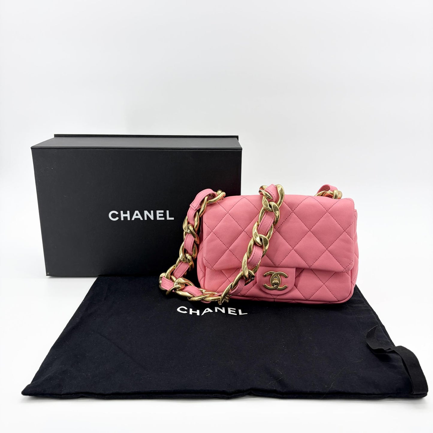 Chanel Pink Quilted Funky Chain Small Flap Bag Gold Metal Internal Chip