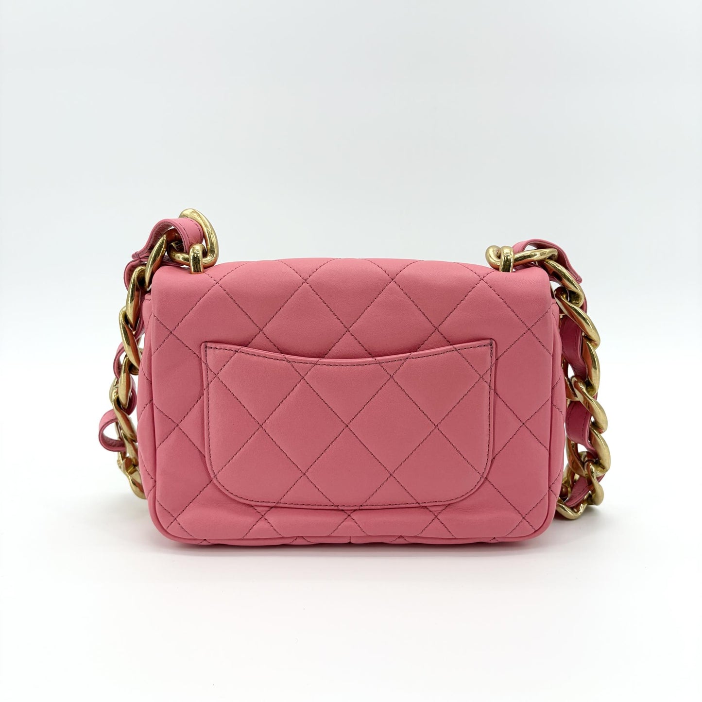 Chanel Pink Quilted Funky Chain Small Flap Bag Gold Metal Internal Chip