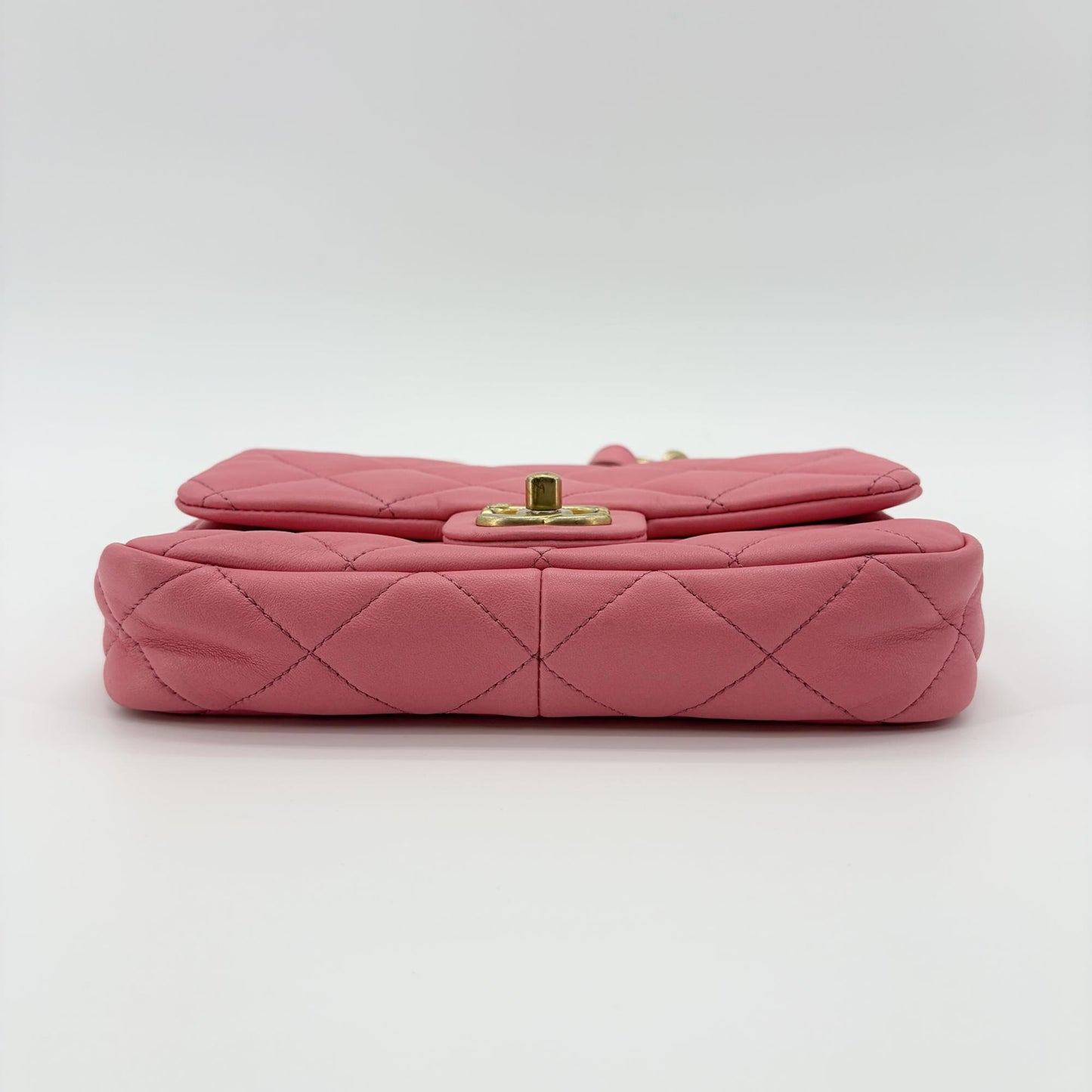 Chanel Pink Quilted Funky Chain Small Flap Bag Gold Metal Internal Chip