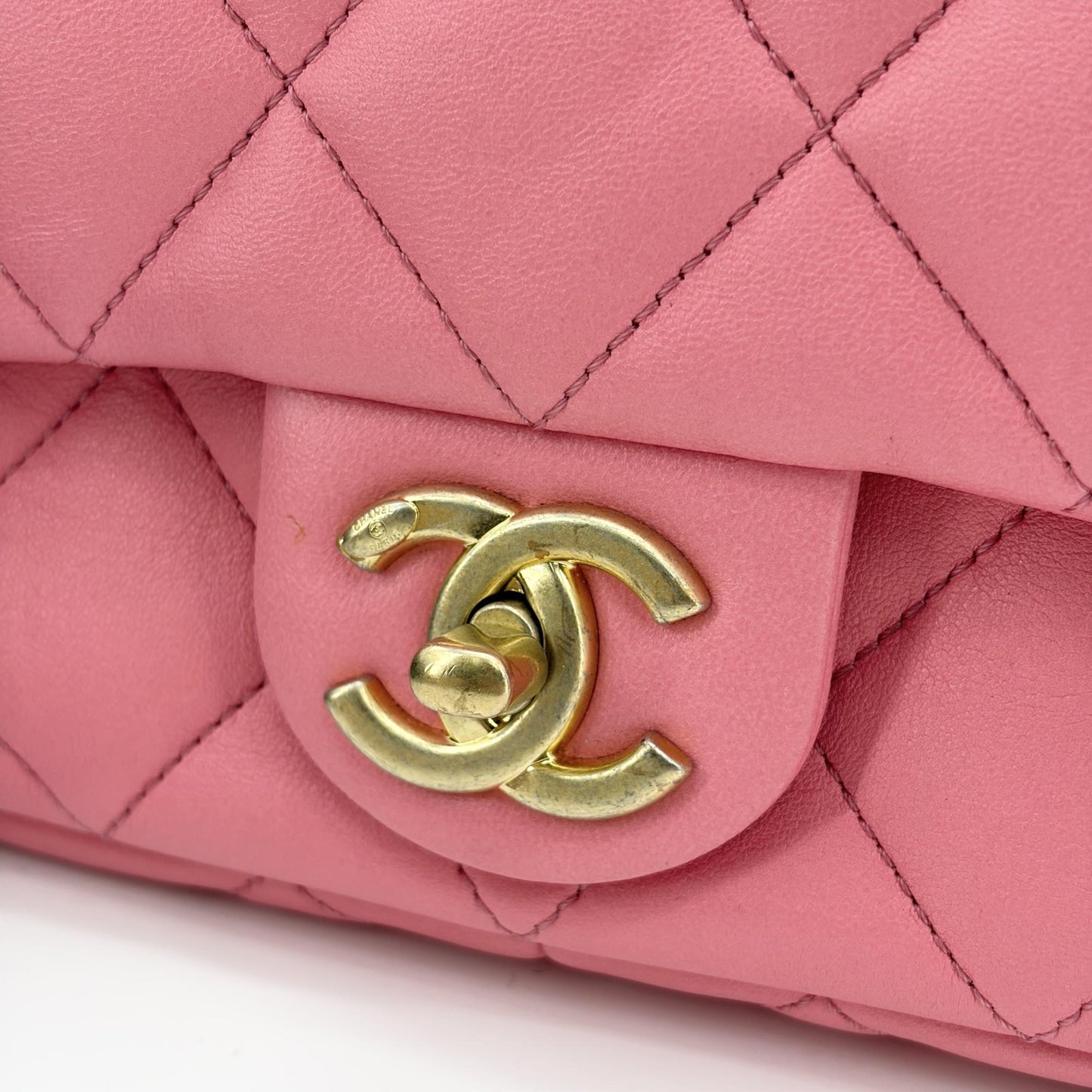 Chanel Pink Quilted Funky Chain Small Flap Bag Gold Metal Internal Chip
