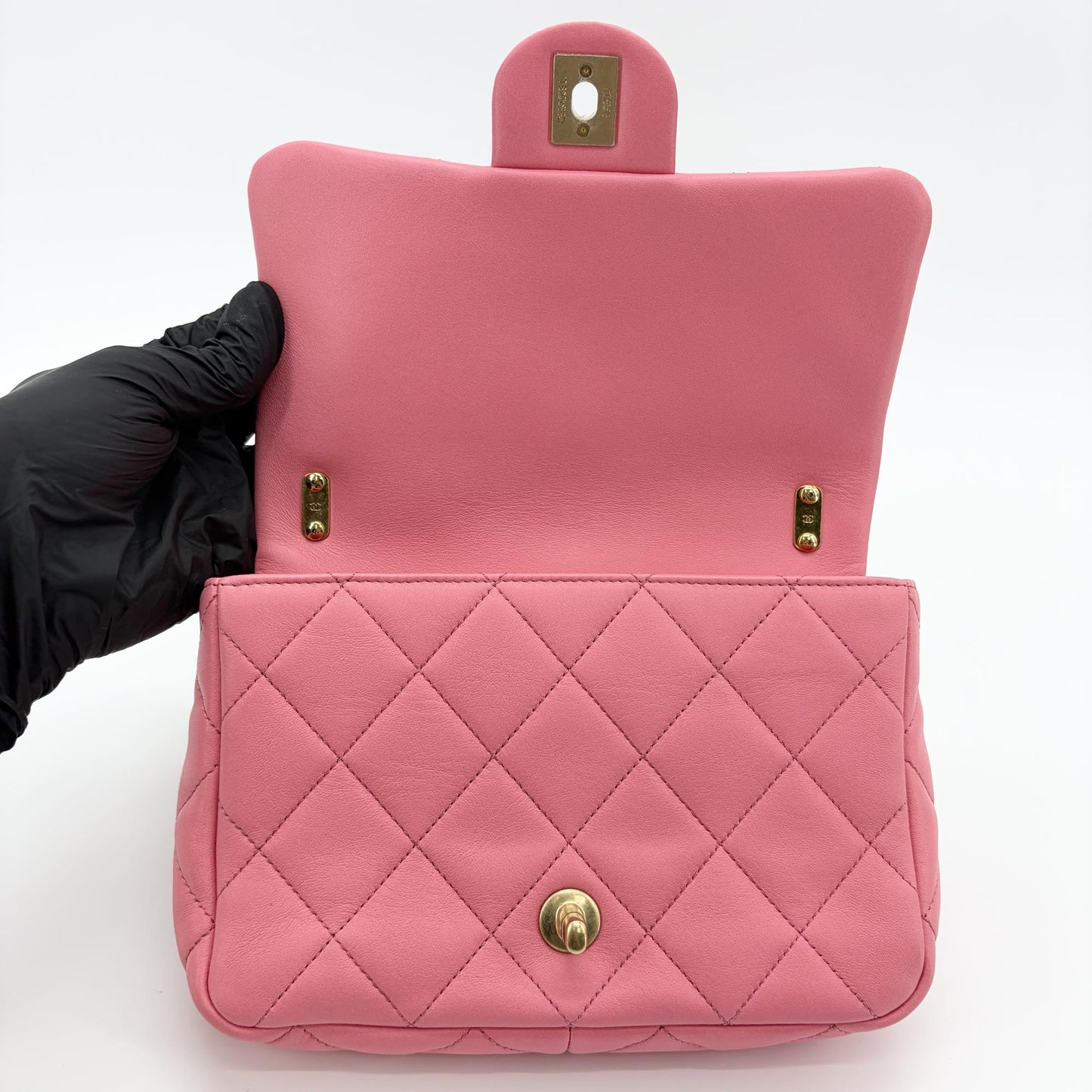 Chanel Pink Quilted Funky Chain Small Flap Bag Gold Metal Internal Chip