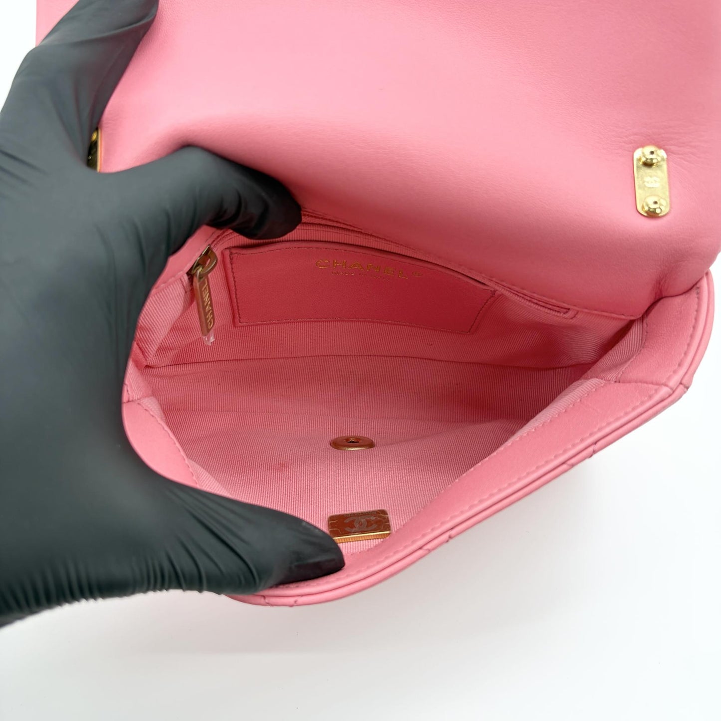 Chanel Pink Quilted Funky Chain Small Flap Bag Gold Metal Internal Chip
