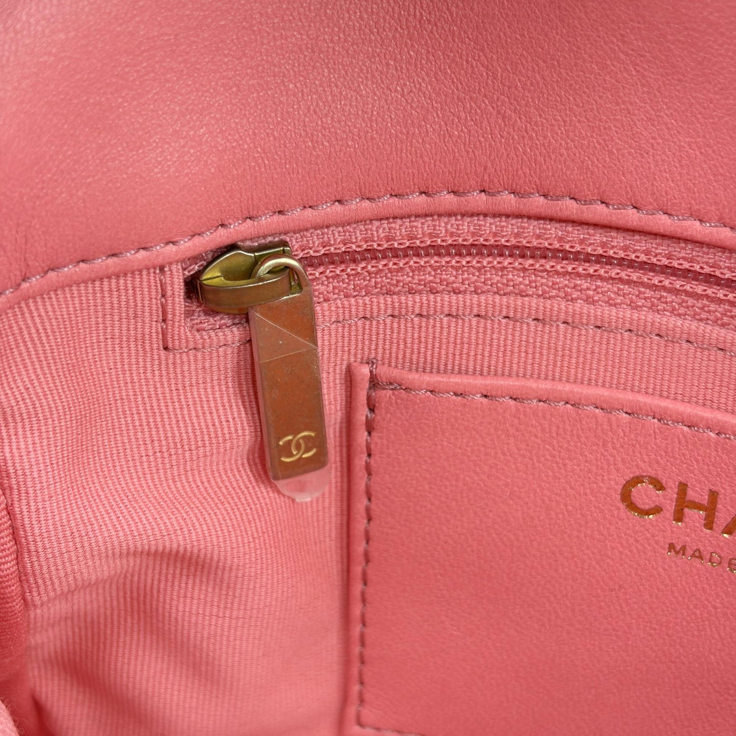 Chanel Pink Quilted Funky Chain Small Flap Bag Gold Metal Internal Chip