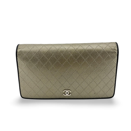 Chanel Metallic Quilted Leather Flap Long Wallet Gold