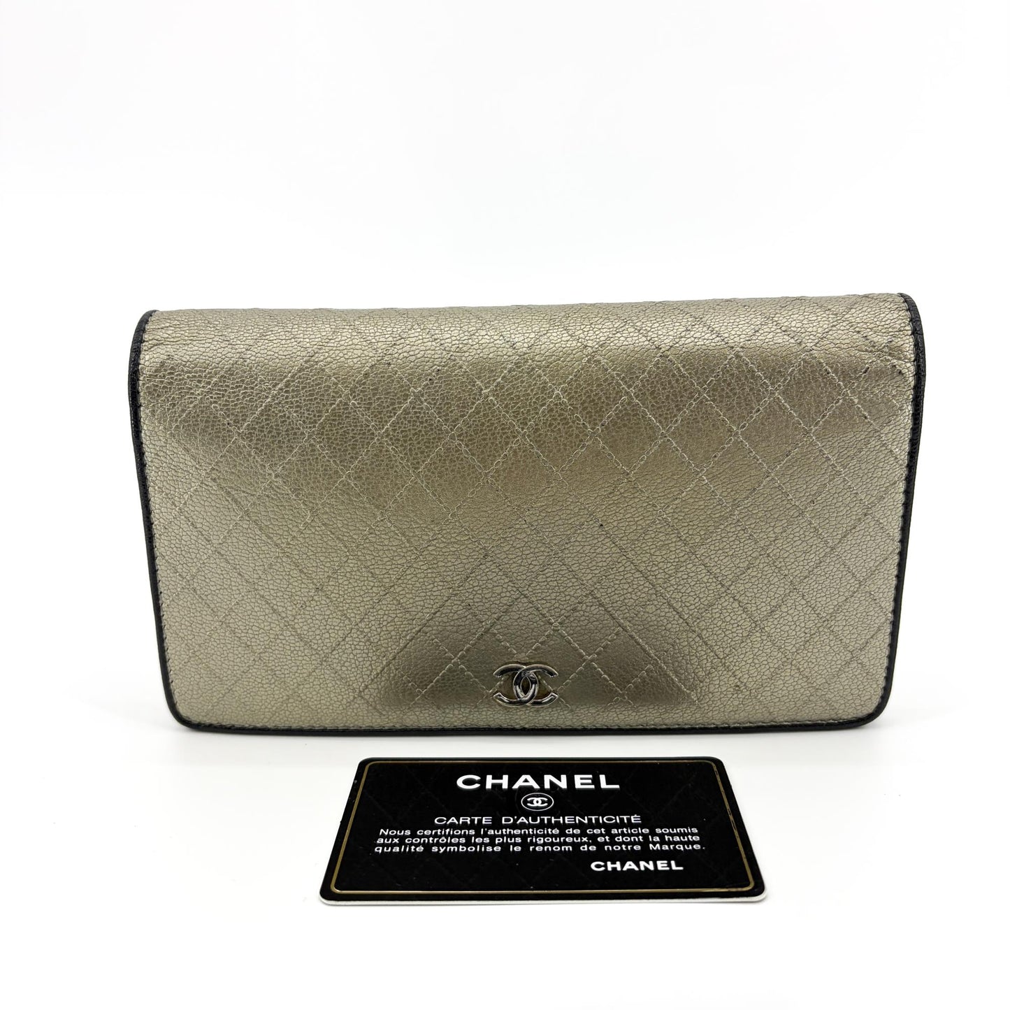 Chanel Metallic Quilted Leather Flap Long Wallet Gold