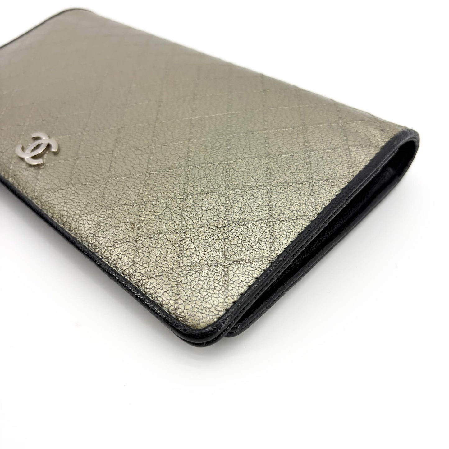Chanel Metallic Quilted Leather Flap Long Wallet Gold