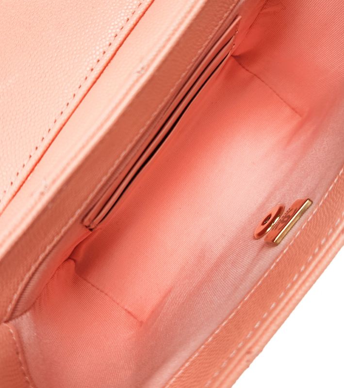 Chanel Coral Caviar Quilted CC Top-Handle Box Bag with Built-in Chip