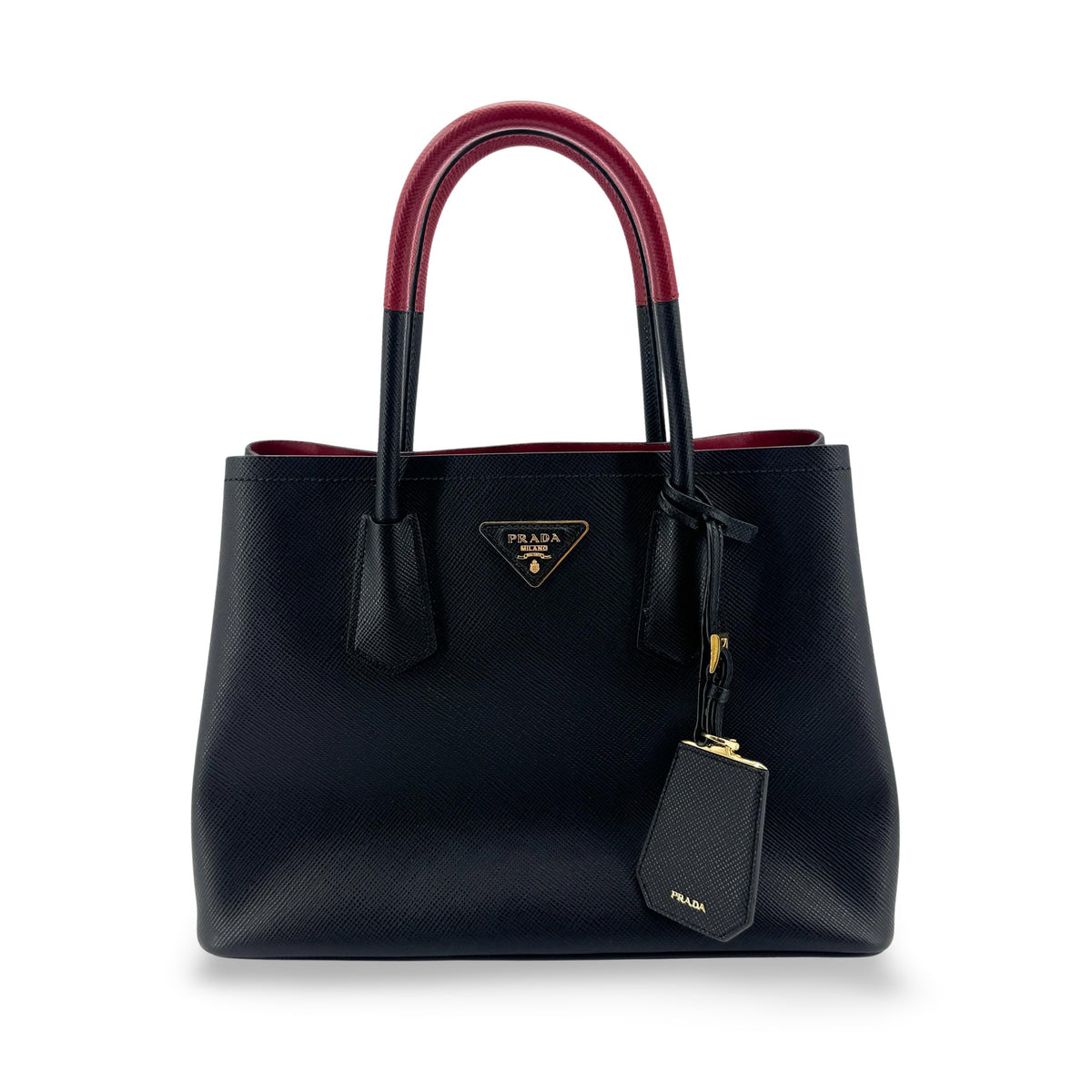 Prada Saffiano Double Medium Black Red