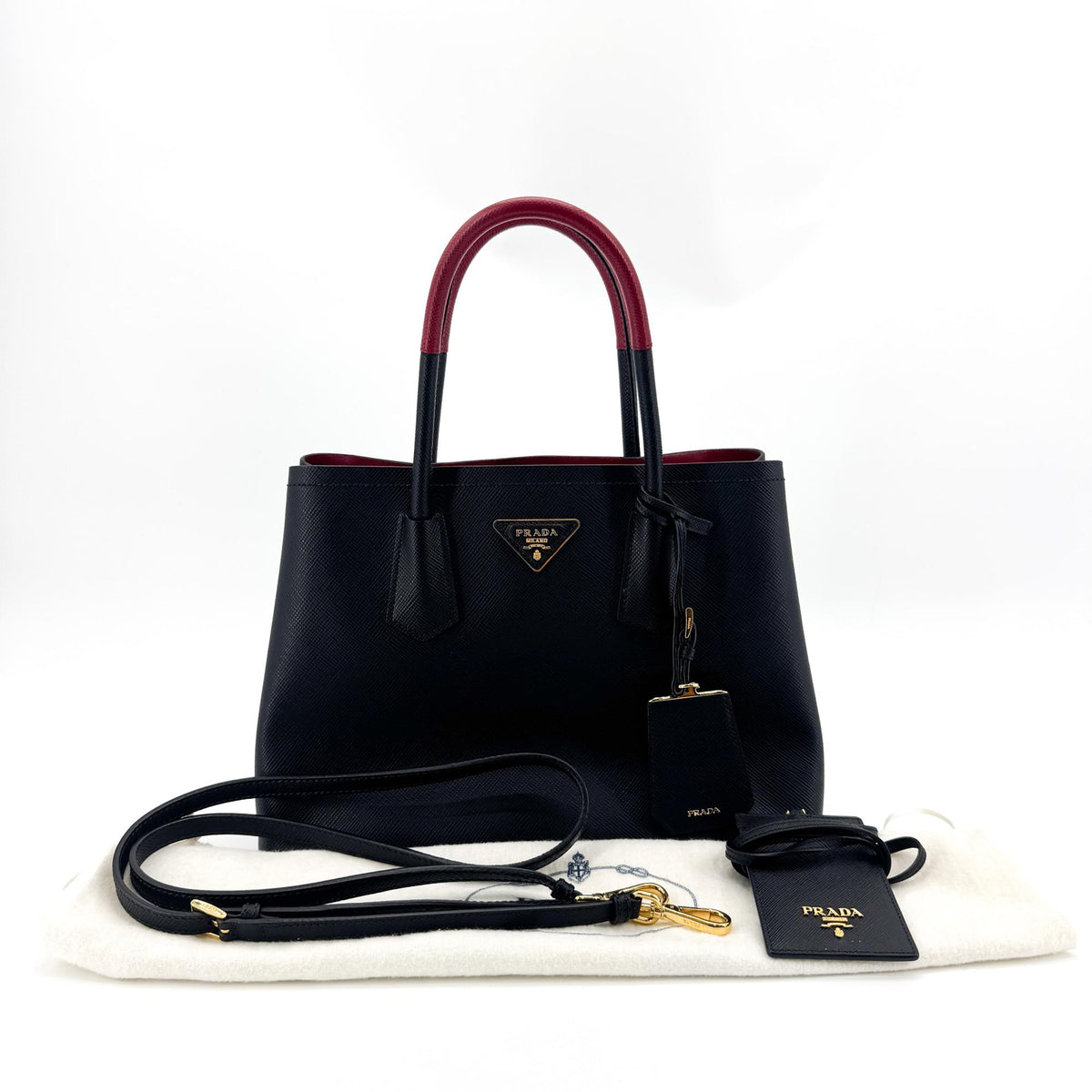 Prada Saffiano Double Medium Black Red