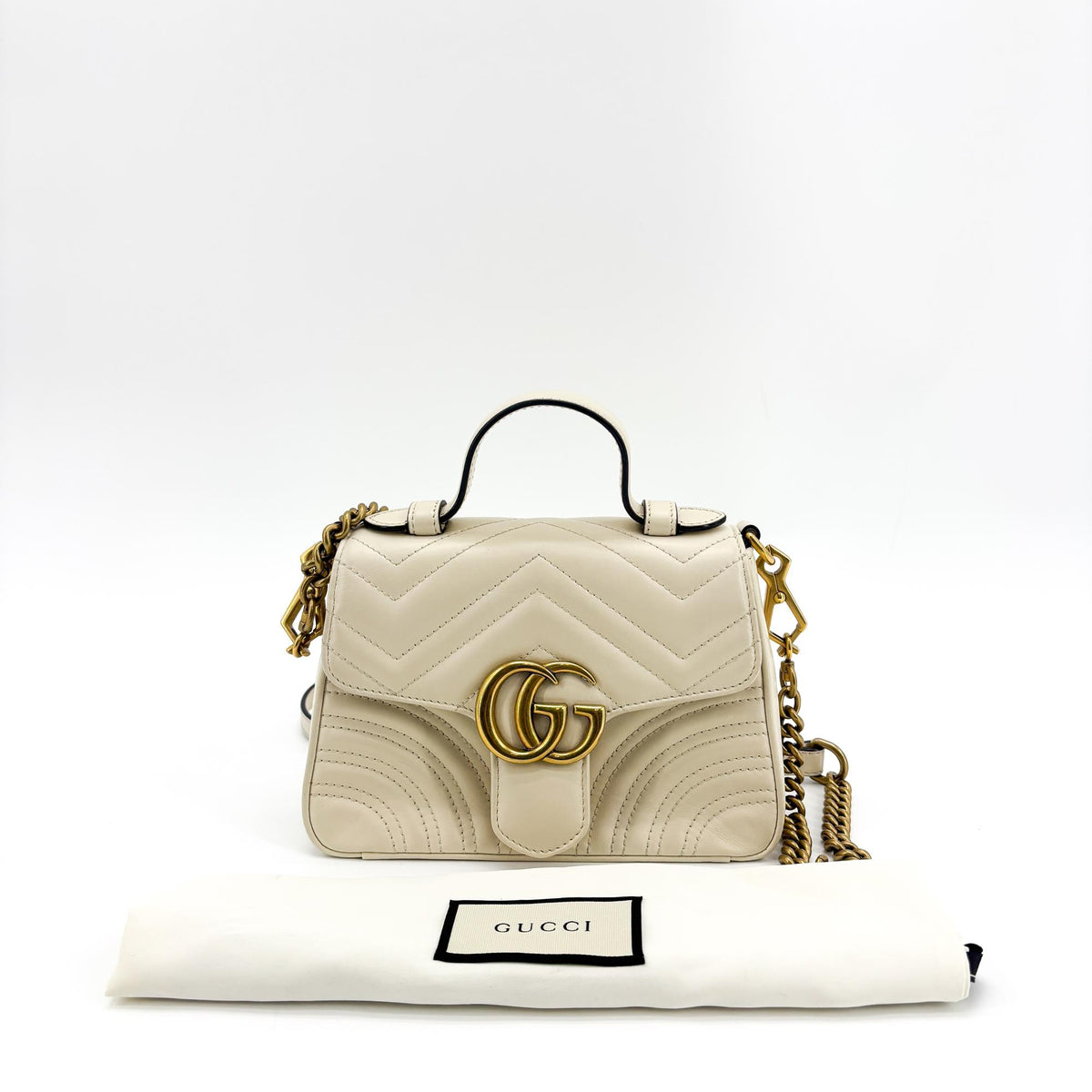 Gucci GG Marmont Matelassé Mini Top Handle Bag White