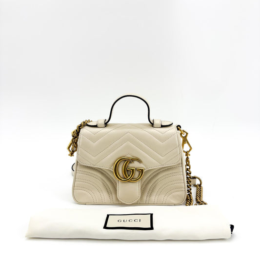 Gucci GG Marmont Matelassé Mini Top Handle Bag White
