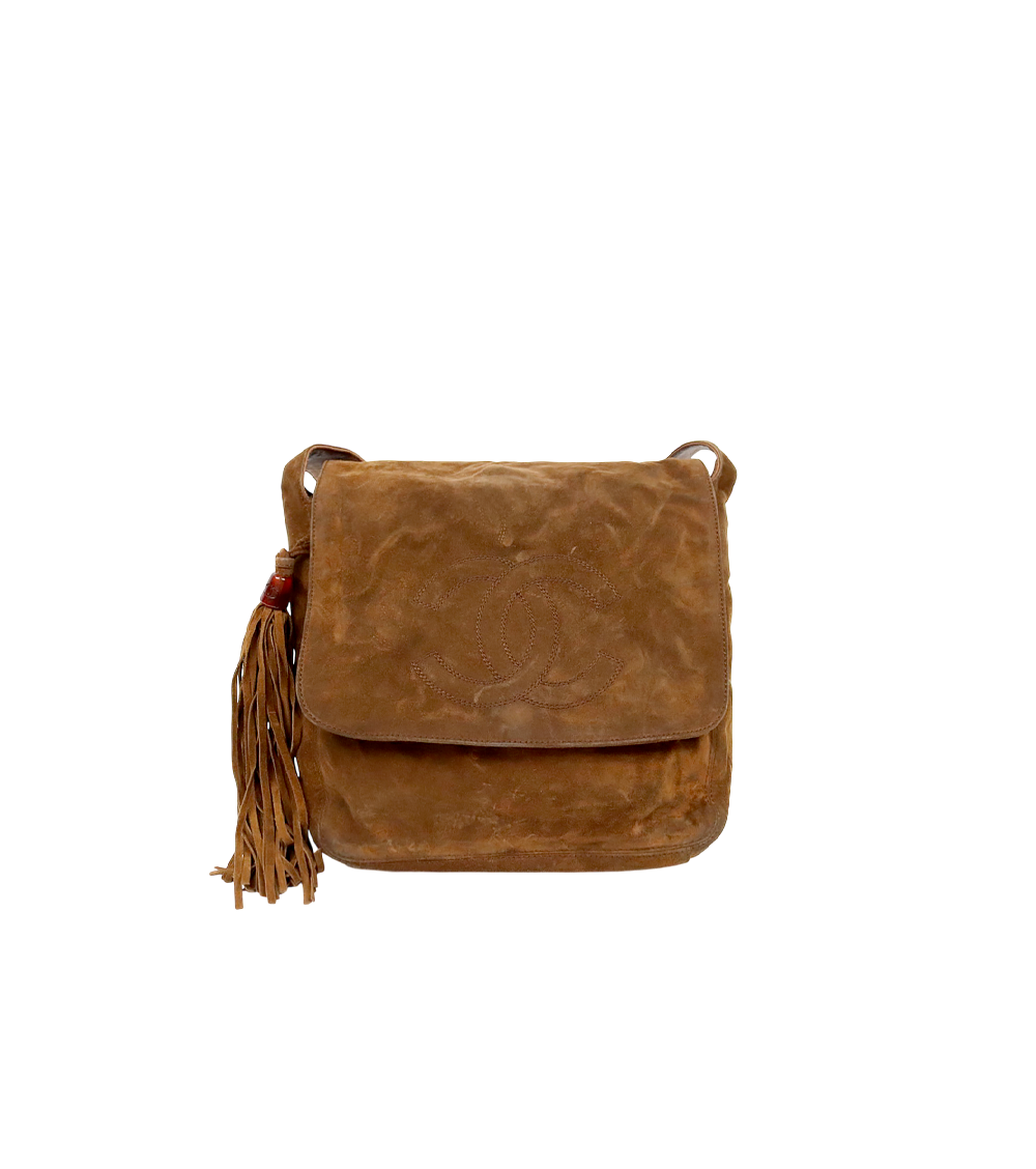 Chanel Brown Suede Big CC Tassel Flap Shoulder Bag