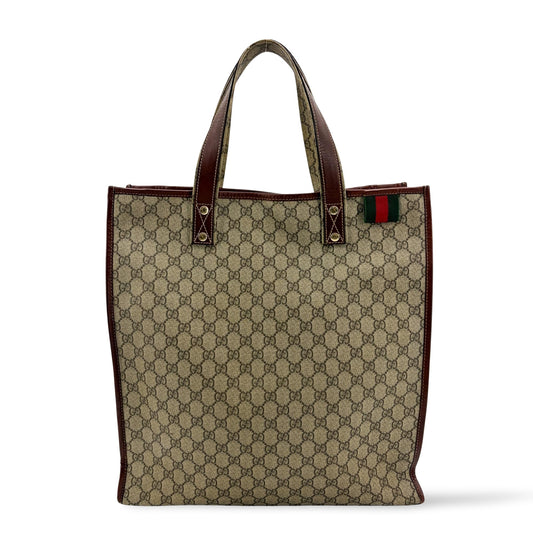 Gucci GG Supreme Web Vintage Tote Bag Brown