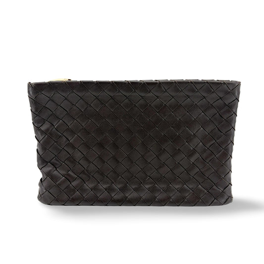 Bottega Veneta Intrecciato Leather Medium Clutch Espresso