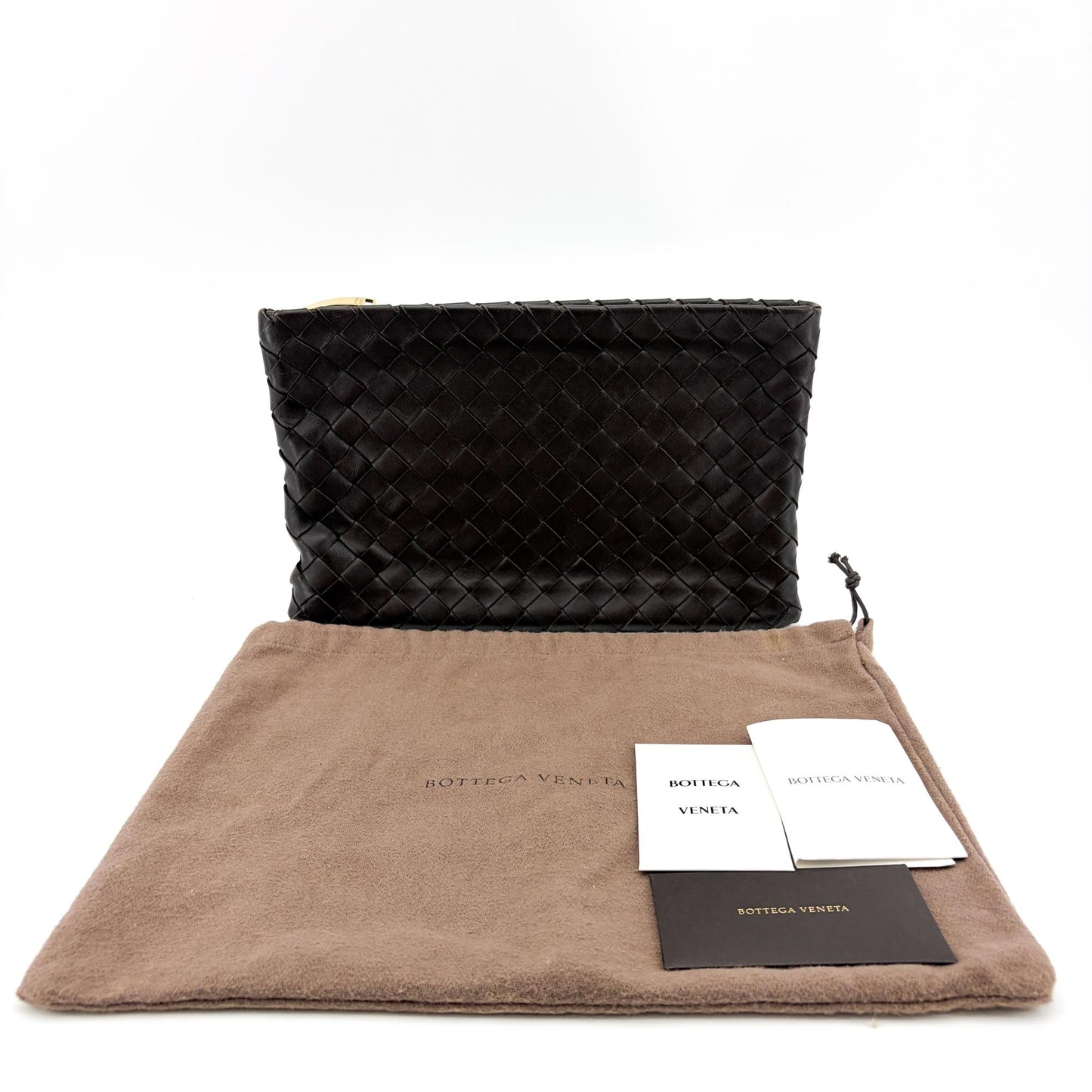 Bottega Veneta Intrecciato Leather Medium Clutch Espresso