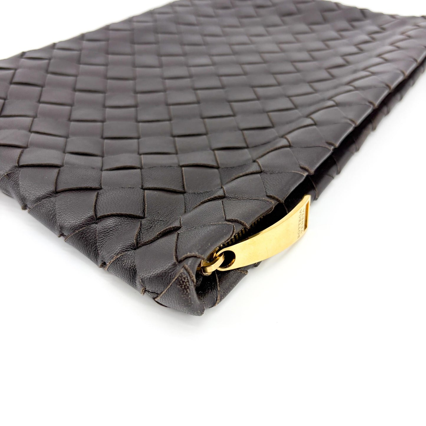 Bottega Veneta Intrecciato Leather Medium Clutch Espresso