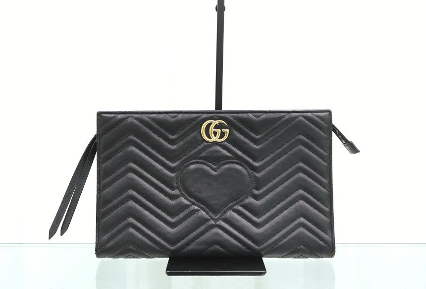 GG Marmont Matelassé Clutch Black Gold Hardware 448450
