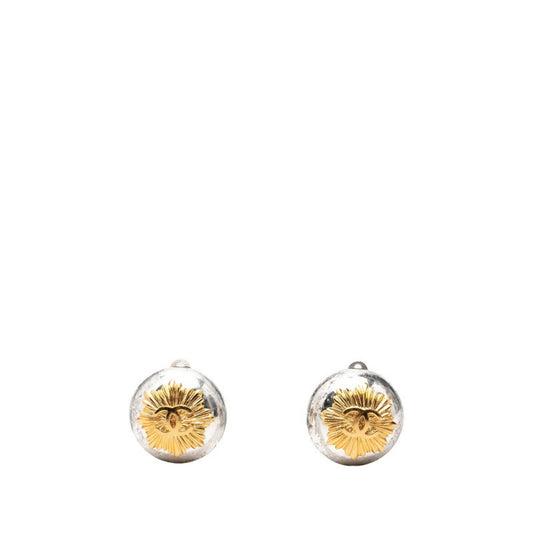 Chanel Coco Mark Silver Gold Metal Plated Earrings