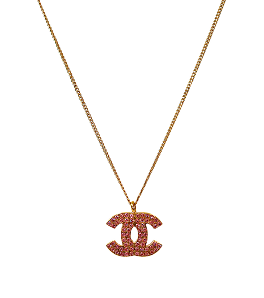 Chanel Pink Cubic CC Gold Necklace