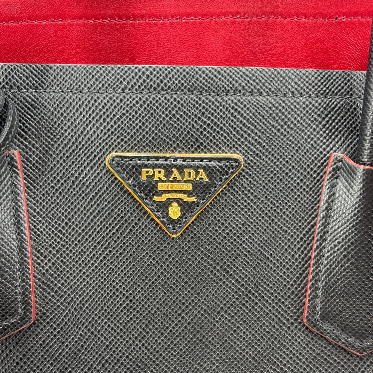 Prada Saffiano Cuir Medium Double Bag Black Red