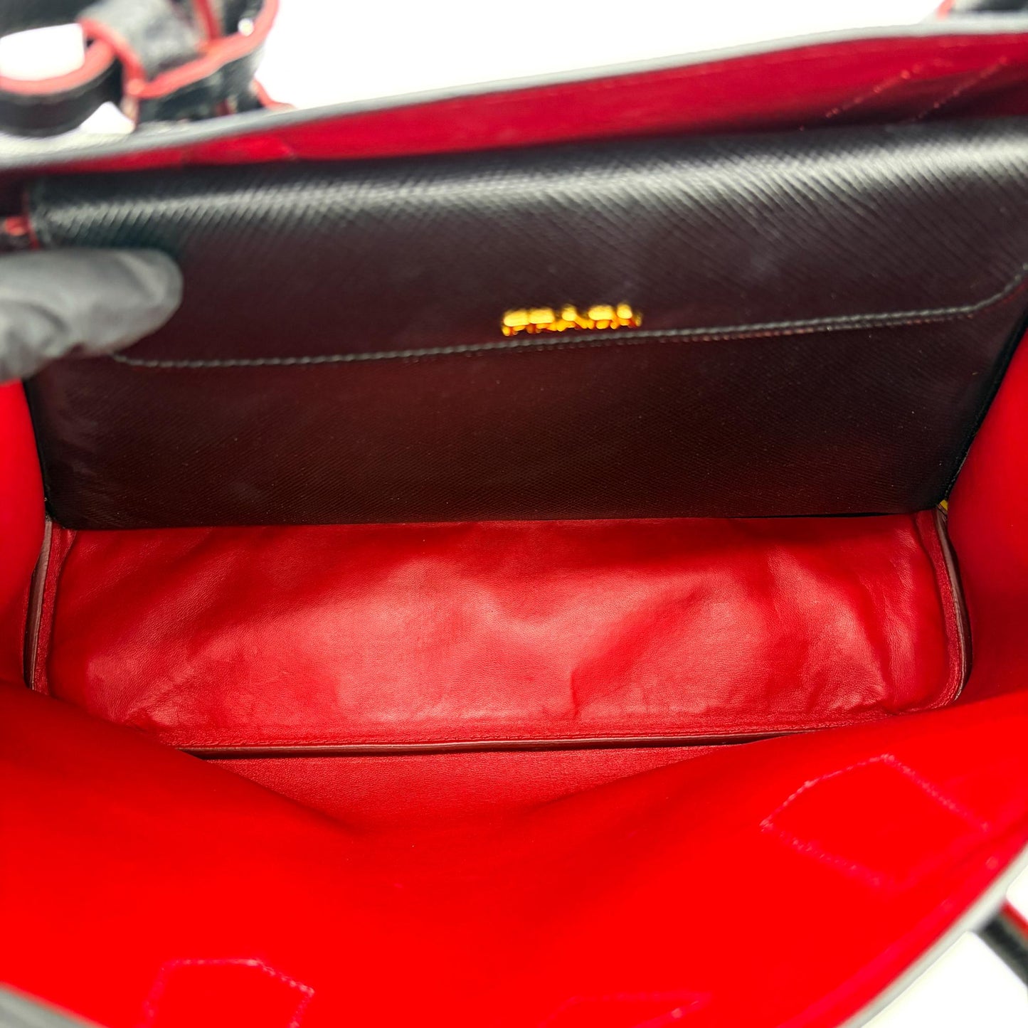 Prada Saffiano Cuir Medium Double Bag Black Red