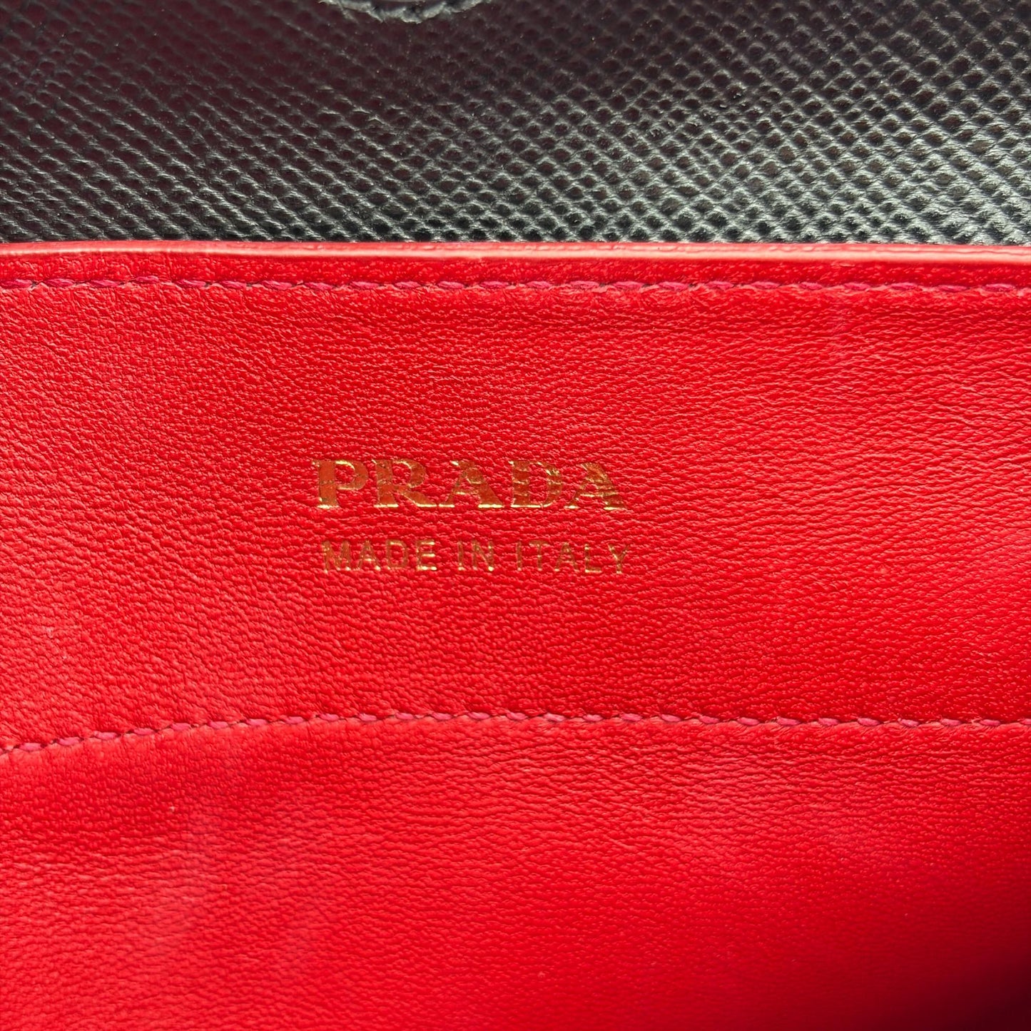 Prada Saffiano Cuir Medium Double Bag Black Red