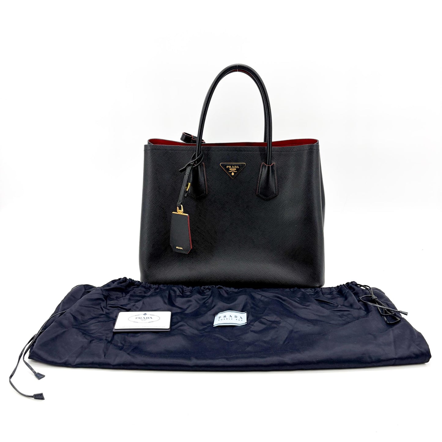 Prada Saffiano Cuir Medium Double Bag Black Red