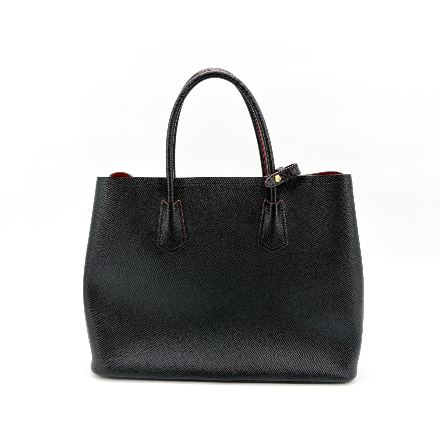 Prada Saffiano Cuir Medium Double Bag Black Red