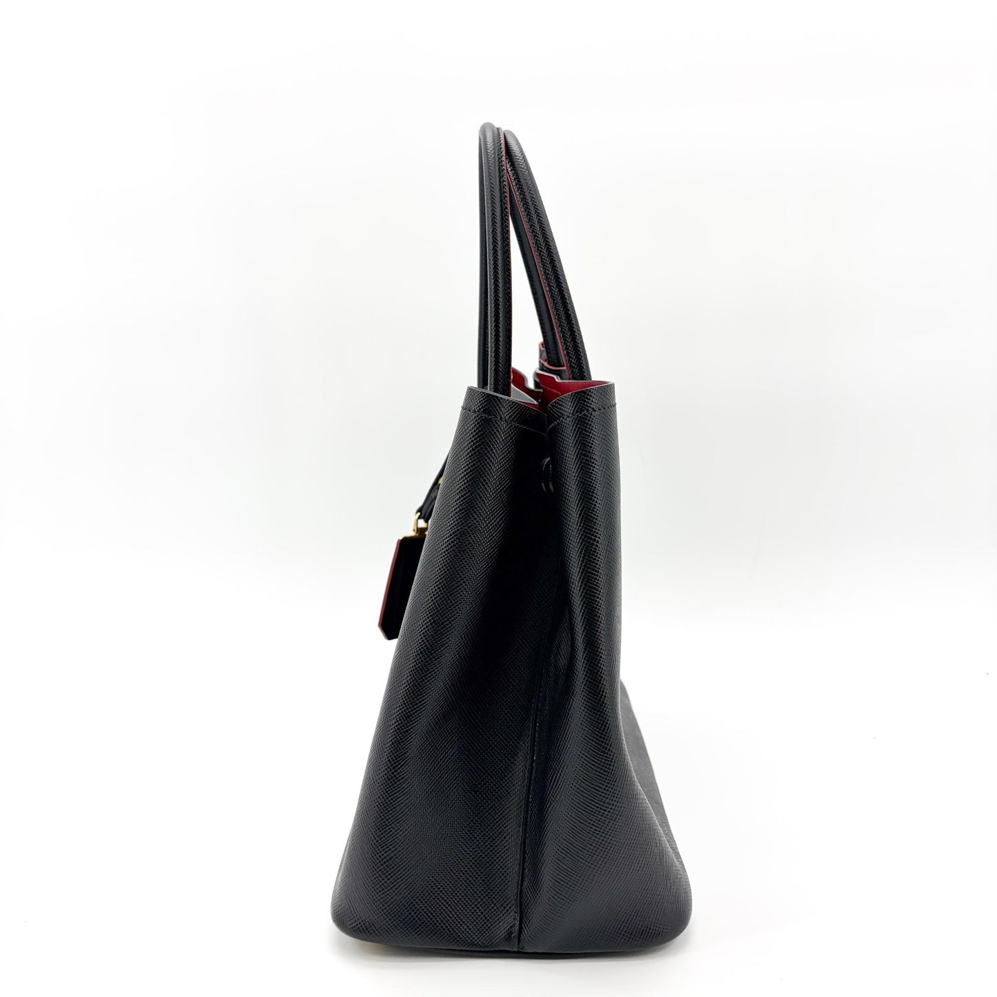 Prada Saffiano Cuir Medium Double Bag Black Red