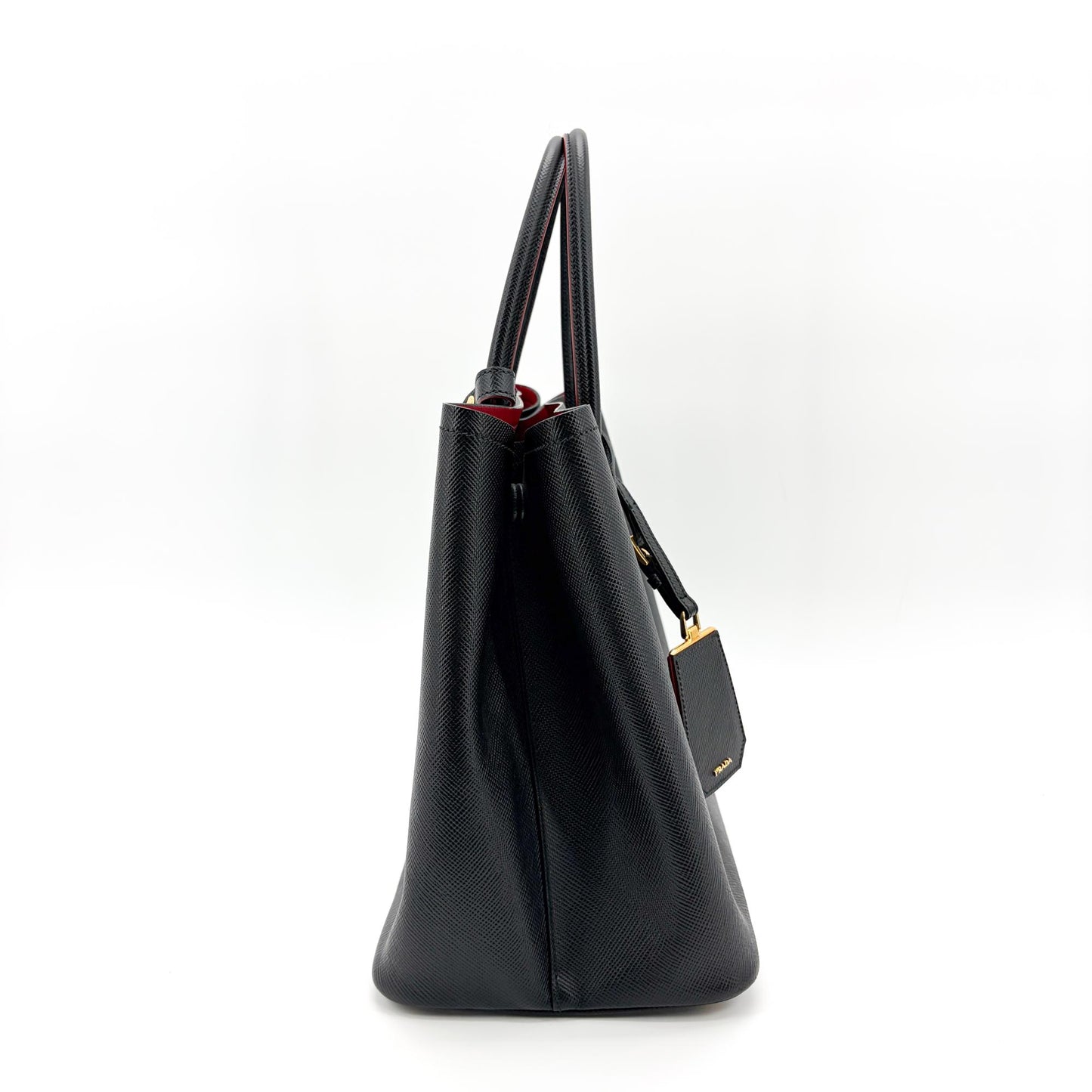 Prada Saffiano Cuir Medium Double Bag Black Red