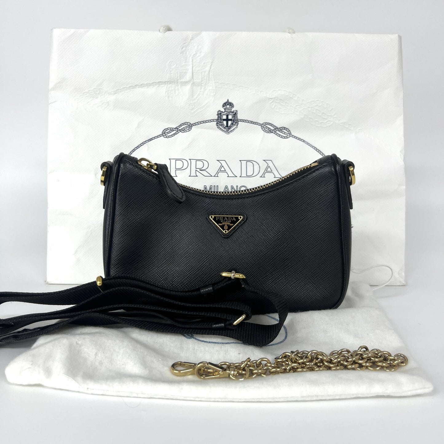 Prada Saffiano Leather Mini Bag Black with Gold Hardware