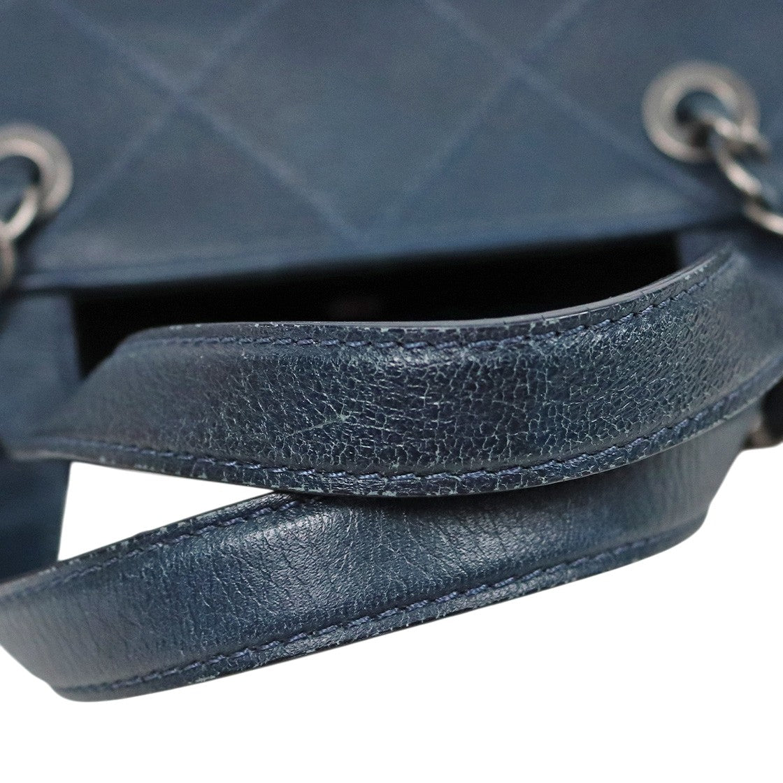 Chanel Navy Leather Large CC Logo Season Shoulder Bag