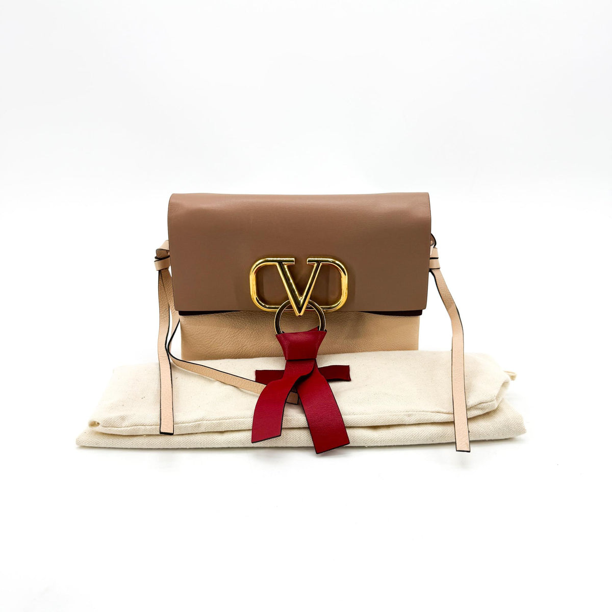 Valentino Garavani Small V-Logo Crossbody Bag Brown Beige