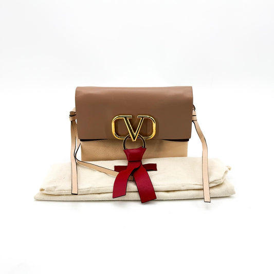 Valentino Garavani Small V-Logo Crossbody Bag Brown Beige