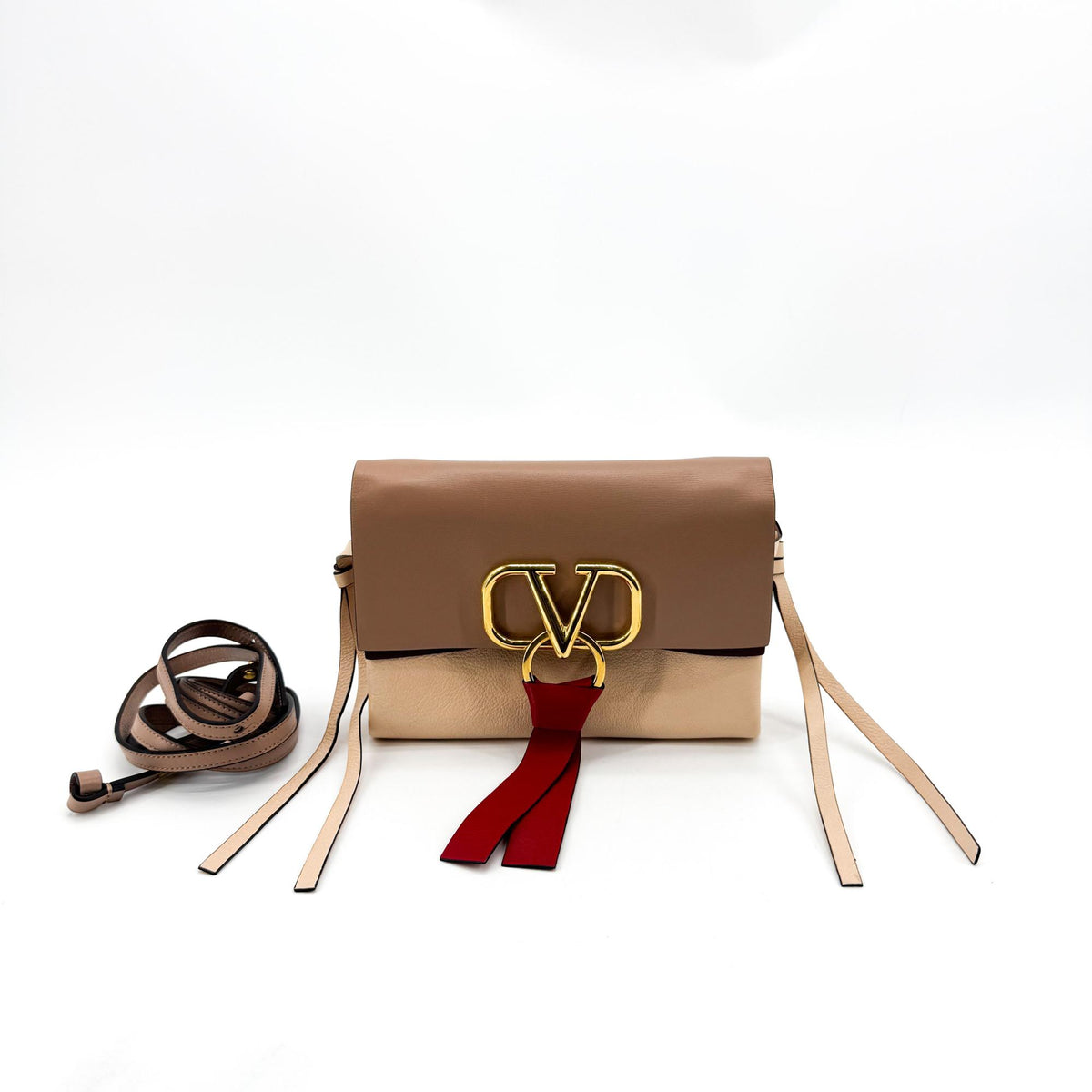 Valentino Garavani Small V-Logo Crossbody Bag Brown Beige