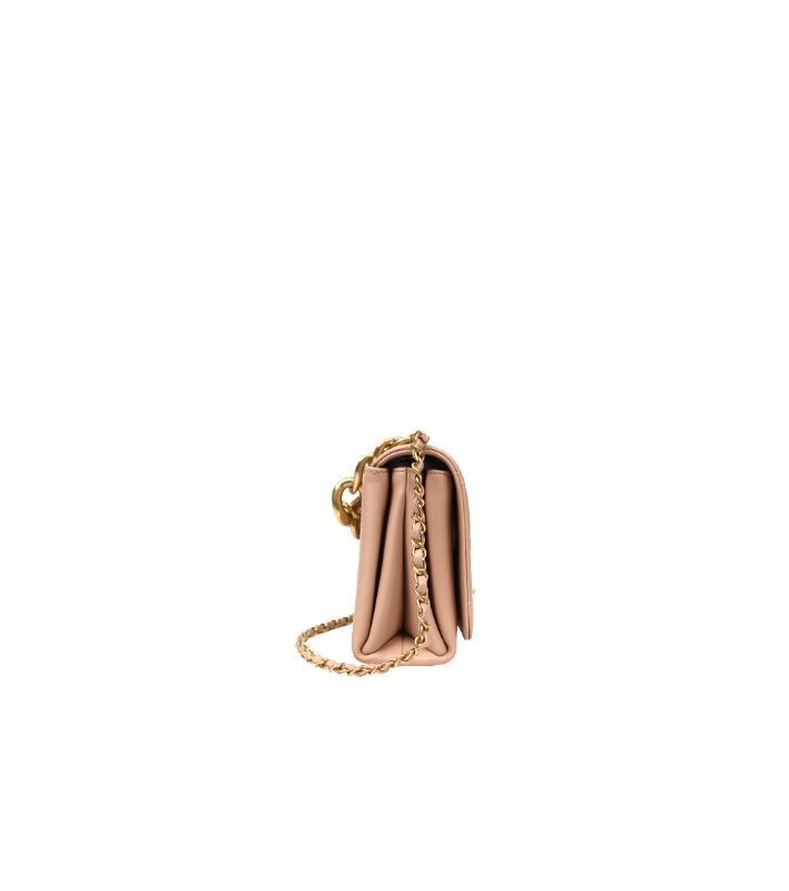 Chanel Pink Leather Triple Pearl Chain Flap Bag