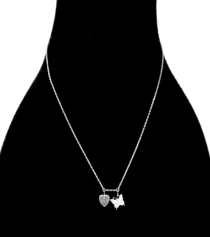 Gucci Heart Butterfly Silver Necklace