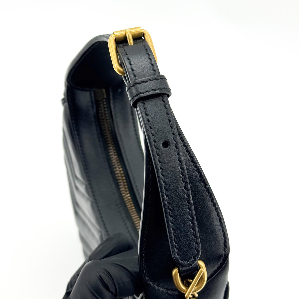Gucci GG Marmont Matelassé Mini Half Moon Crossbody Bag Black with Gold Hardware