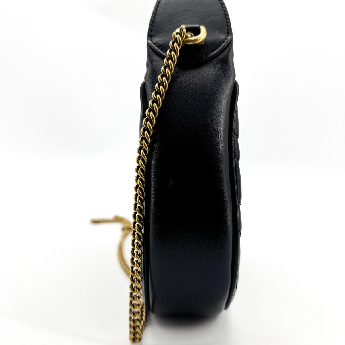 Gucci GG Marmont Matelassé Mini Half Moon Crossbody Bag Black with Gold Hardware